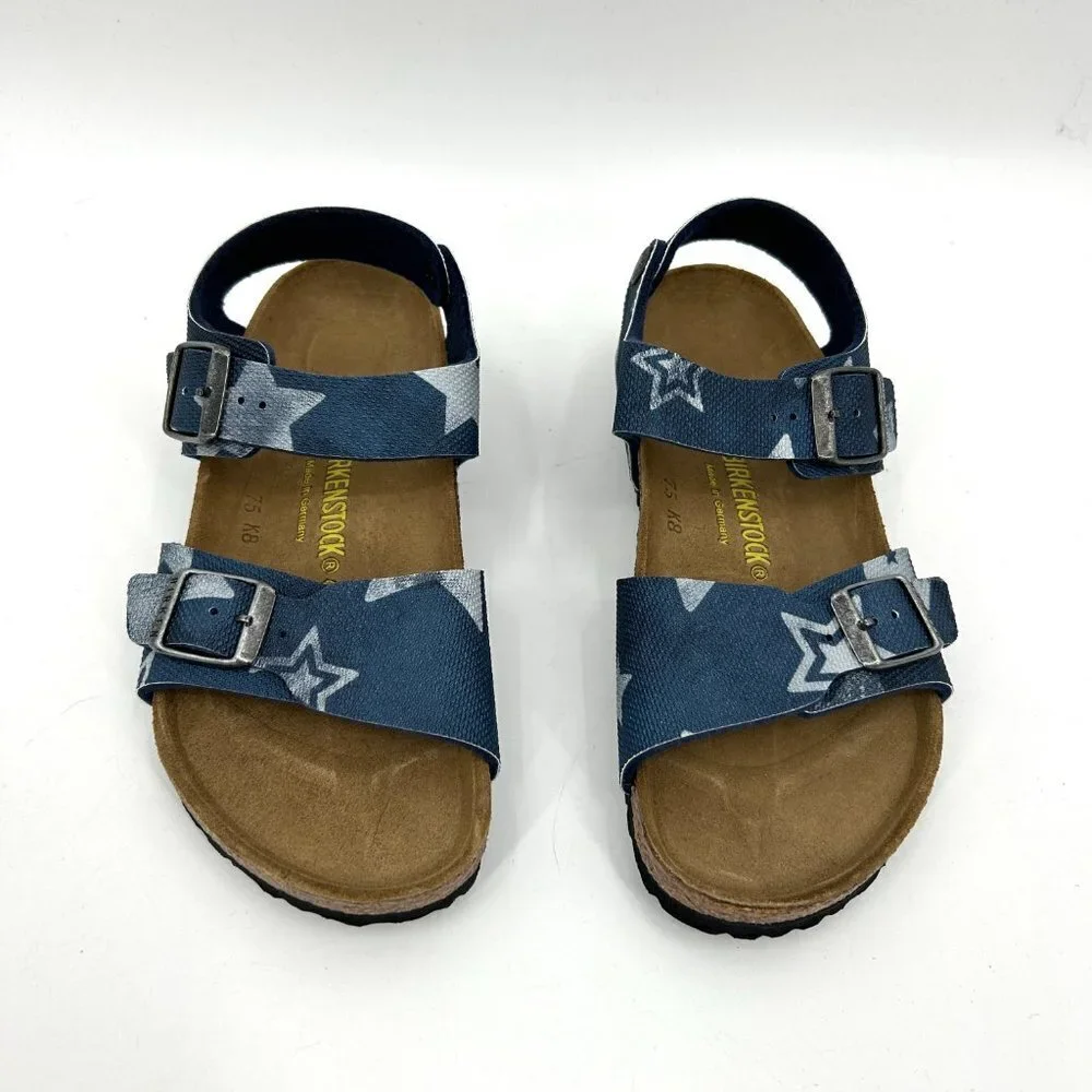 NIB BIRKENSTOCK Kids New York Blue Vintage Stars Print Sandals Shoes 33 / Kids 2